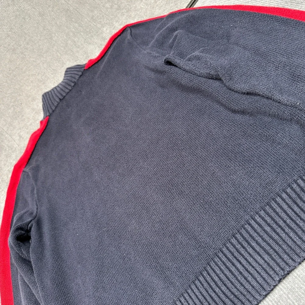 Polo Ralph Lauren Mens XL Quarter Zip Y2k Sweater‎ Navy Blue Red Stripe Cotton